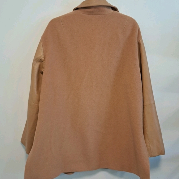Tomaso Stefanelli Wool Coat Leather Sleeves Camel Italian Designer Sz XL 46 - Picture 7 of 14